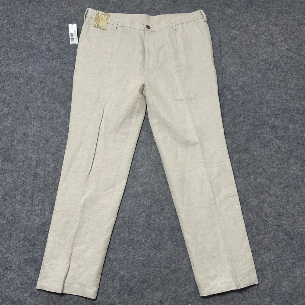 NEW Caribbean Roundtree & Yorke Pants Mens 40x32 Natural Linen Herringbone